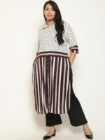 Amydus Plus Size Geometric Printed Cotton Linen Shirt Collar Kurta - Image 4