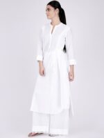 First Resort by Ramola Bachchan Panelled Mandarin Collar Cotton Kurta - Image 3