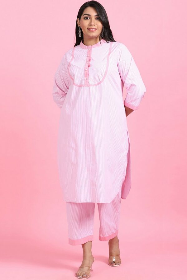 LastInch Striped Straight Pure Cotton Kurta with Trousers