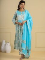 Readiprint Fashions Floral Printed Pure Cotton A-Line Kurta with Palazzos & Dupatta