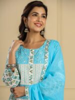 Readiprint Fashions Floral Printed Pure Cotton A-Line Kurta with Palazzos & Dupatta - Image 2