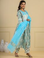 Readiprint Fashions Floral Printed Pure Cotton A-Line Kurta with Palazzos & Dupatta - Image 3