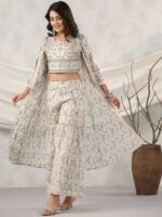 Readiprint Fashions Floral Printed Pure Cotton Kurta With Sharara & Long Jacket - Image 7