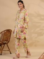 Readiprint Fashions Floral Printed Regular Aari Work Pure Cotton Kurta With Trousers - Image 3