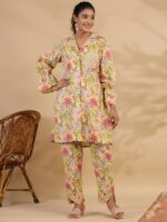 Readiprint Fashions Floral Printed Regular Aari Work Pure Cotton Kurta With Trousers - Image 6