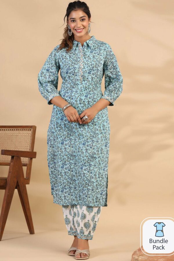 Readiprint Fashions Floral Printed Regular Pure Cotton Kurti With Trousers