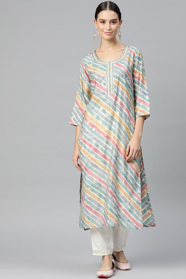 Readiprint Fashions Women Leheriya Printed Thread Work Kurta