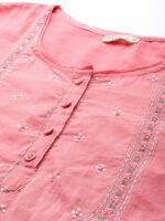 Readiprint Fashions Women Pink Floral Embroidered Regular Sequinned Pure Cotton Kurta with Palazzos - Image 2