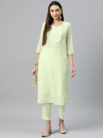 Readiprint Fashions Women Sea Green Floral Embroidered Regular Sequinned Pure Cotton Kurta with Palazzos - Image 6