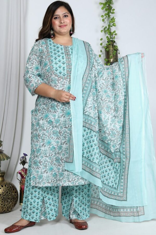 Swasti Floral Printed Pure Cotton Kurta With Trousers & Dupatta
