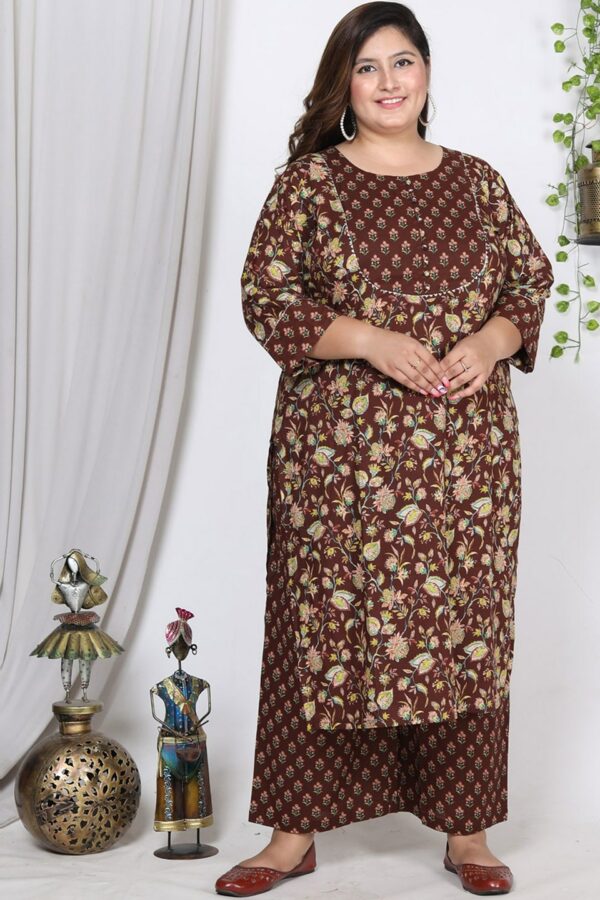 Swasti Plus Size Floral Printed Pure Cotton Kurta With Trousers & Dupatta