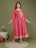 Swasti Plus Size Floral Printed Three-Quarter Sleeves Cotton Ethnic Dress - Image 3