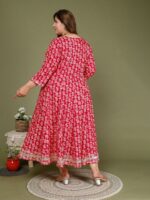 Swasti Plus Size Floral Printed Three-Quarter Sleeves Cotton Ethnic Dress - Image 4