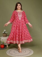 Swasti Plus Size Floral Printed Three-Quarter Sleeves Cotton Ethnic Dress - Image 5