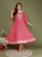 Swasti Plus Size Floral Printed Three-Quarter Sleeves Cotton Ethnic Dress - Image 6