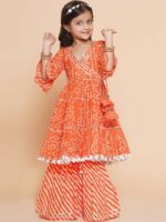 Bitiya by Bhama Girls Bandhani Printed Angrakha Gotta Patti Pure Cotton Kurta with Sharara