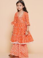 Bitiya by Bhama Girls Bandhani Printed Angrakha Gotta Patti Pure Cotton Kurta with Sharara - Image 4