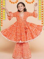 Bitiya by Bhama Girls Bandhani Printed Angrakha Gotta Patti Pure Cotton Kurta with Sharara - Image 7