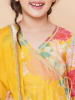 Bitiya by Bhama Girls Yellow Floral Printed Angrakha Gotta Patti Kurta with Sharara & With Dupatta - Image 2