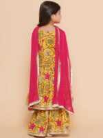 Bitiya by Bhama Girls Yellow Floral Printed Empire Gotta Patti Pure Cotton Kurta with Sharara & With Dupatta - Image 5