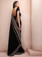 Inddus Black Embellished Embroidered Border Poly Georgette Saree - Image 3