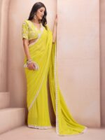 Inddus Yellow & White Embroidered Border Saree - Image 2