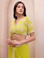 Inddus Yellow & White Embroidered Border Saree - Image 7