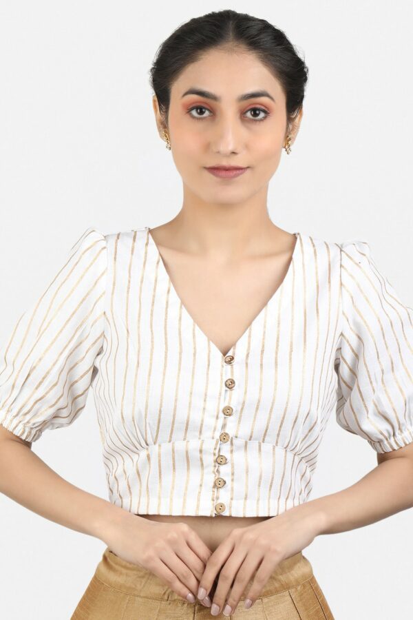Llajja Striped Pure Cotton Non Padded Saree Blouse