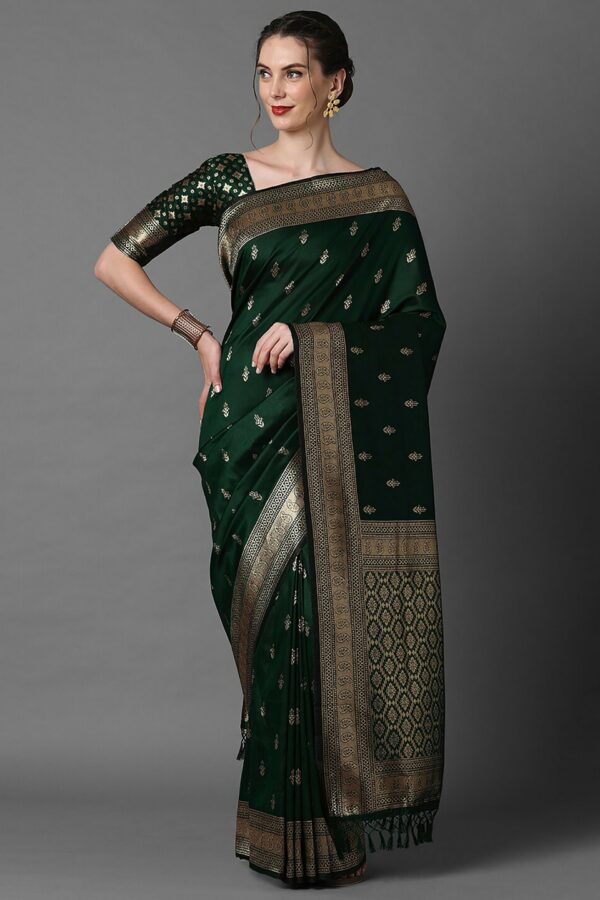 Mitera Ethnic Motifs Woven Design Zari Silk Blend Banarasi Saree