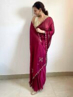 Mitera Magenta & Gold-Toned Embroidered Silk Blend Saree - Image 2