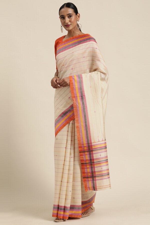 Saree mall Beige Art Silk Striped Bagru Saree