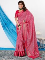 Saree mall Pink & White Ethnic Motifs Printed Zari Sungudi Sarees
