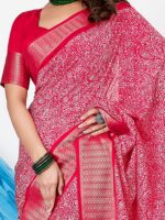Saree mall Pink & White Ethnic Motifs Printed Zari Sungudi Sarees - Image 3