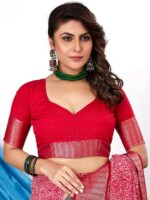 Saree mall Pink & White Ethnic Motifs Printed Zari Sungudi Sarees - Image 5