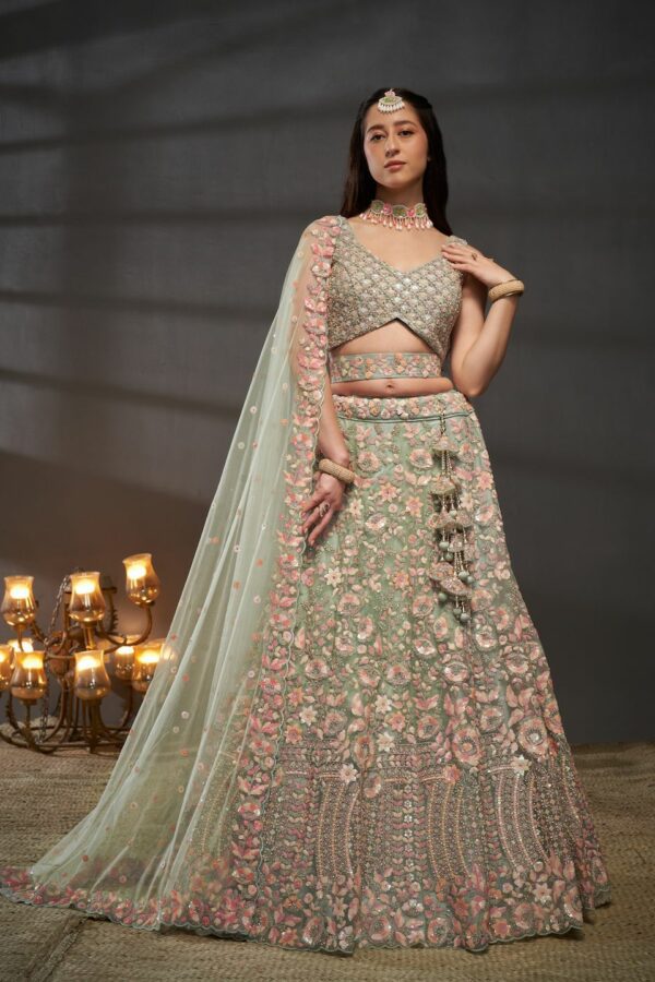 Seagreen - Rakul Preet Wear Wedding Multi Sequins Embroidered Net Semi-Stitched Bridal Lehenga choli
