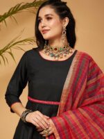 Shae by SASSAFRAS Black & Red Kurta With Trousers & With Dupatta - Image 2