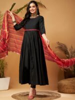 Shae by SASSAFRAS Black & Red Kurta With Trousers & With Dupatta - Image 6