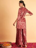 Shae by SASSAFRAS Ethnic Motifs Embroidered Neck Sequinned Detail Velvet A-Line Kurta - Image 5