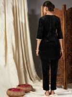 Shae by SASSAFRAS Ethnic Motifs Embroidered Velvet Kurta with Trousers - Image 5