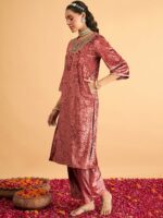 Shae by SASSAFRAS Ethnic Motifs Yoke Design Thread Work Velvet Kurta - Image 3