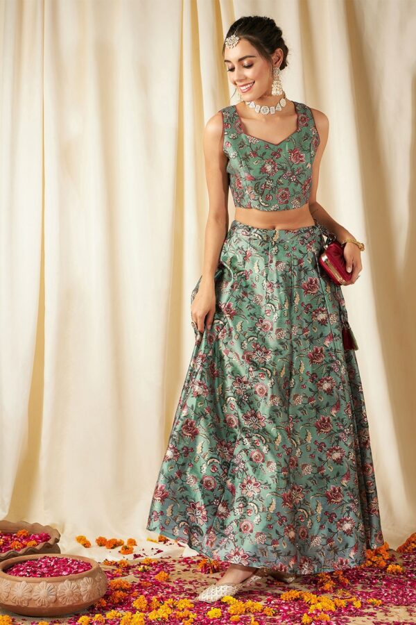 Shae by SASSAFRAS Floral Printed Ready to Wear Lehenga & Crop Top