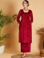 Shae by SASSAFRAS Fuchsia Sequinned Velvet Straight Kurta