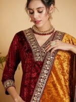 Shae by SASSAFRAS Mustard Floral Embroidered Sequinned Velvet Shawl - Image 2