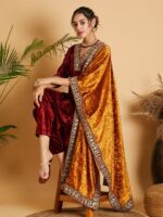 Shae by SASSAFRAS Mustard Floral Embroidered Sequinned Velvet Shawl - Image 5