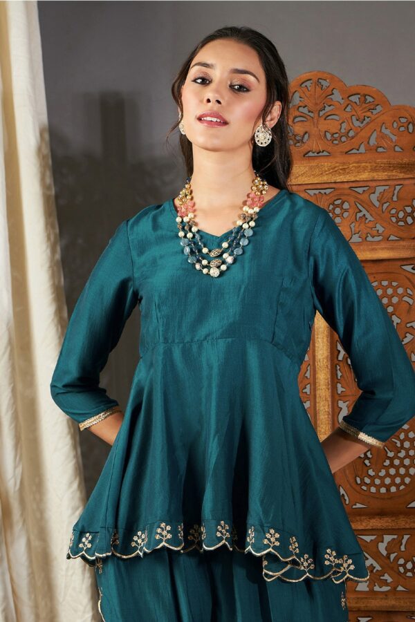 Shae by SASSAFRAS Teal Green Embroidered V-neck A-Line