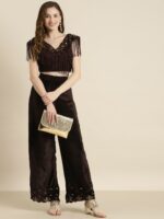Shae by SASSAFRAS Women Brown Embroidered Parallel Trousers - Image 4
