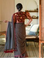 Suta Grey & Brown Cotton Blend Saree - Image 4