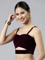 flaher Burgundy Solid Velvet Padded Blouse - Image 3