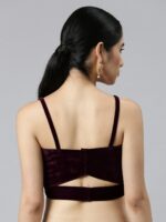 flaher Burgundy Solid Velvet Padded Blouse - Image 4