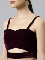 flaher Burgundy Solid Velvet Padded Blouse - Image 5